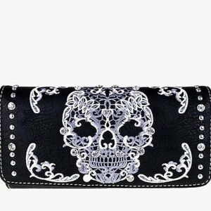 Montana West Black Leather Wallet with Silver Accents